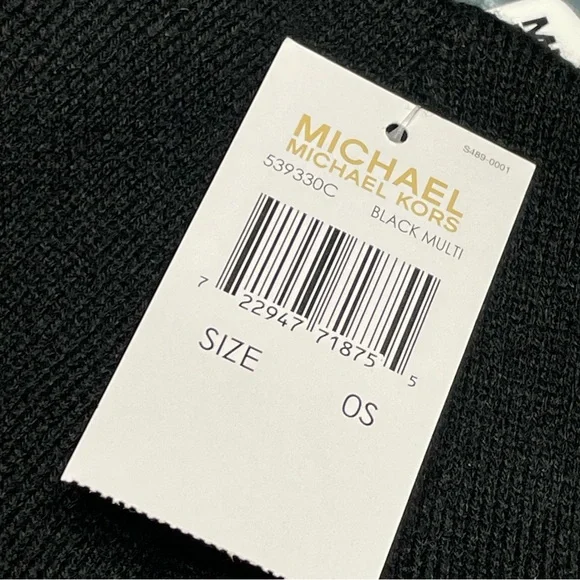 Michael Michael Kors Womens Knit Cuffed Winter Beanie Hat 539330C Black Multi OS - Picture 9 of 16